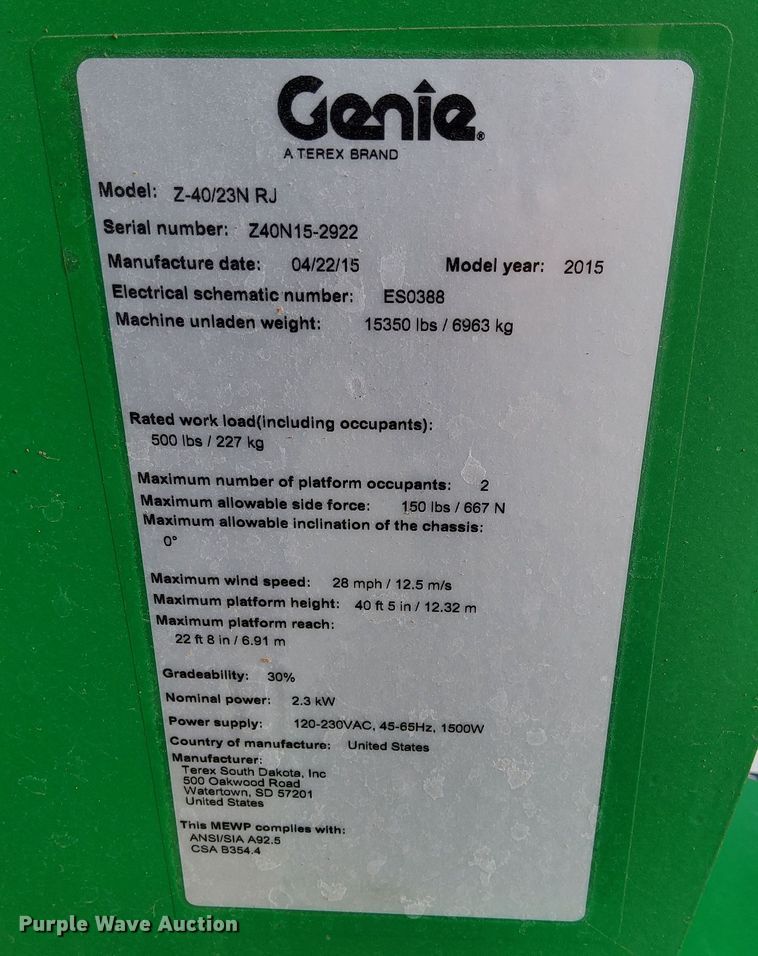 image for item EH0186 2015 Genie  Z-40/23N RJ boom lift