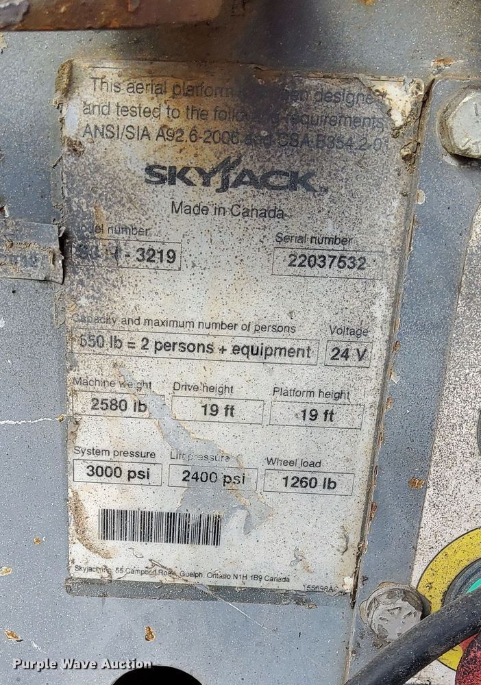 image for item EH0188 2012 Skyjack  SJIII-3219 scissor lift