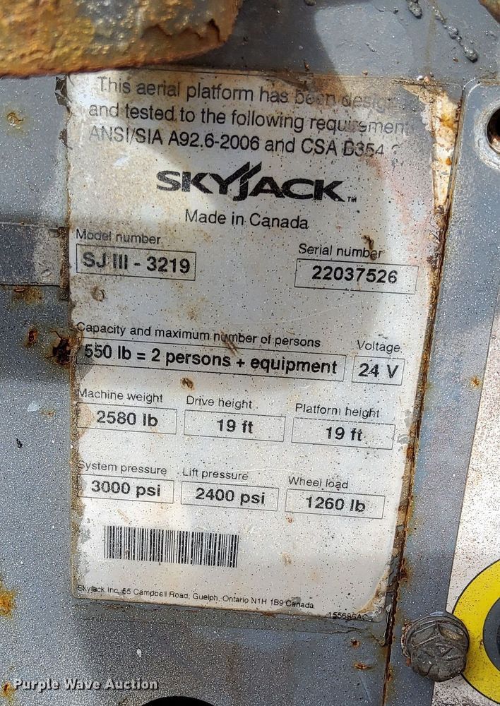 image for item EH0191 2012 Skyjack SJIII-3219 scissor lift