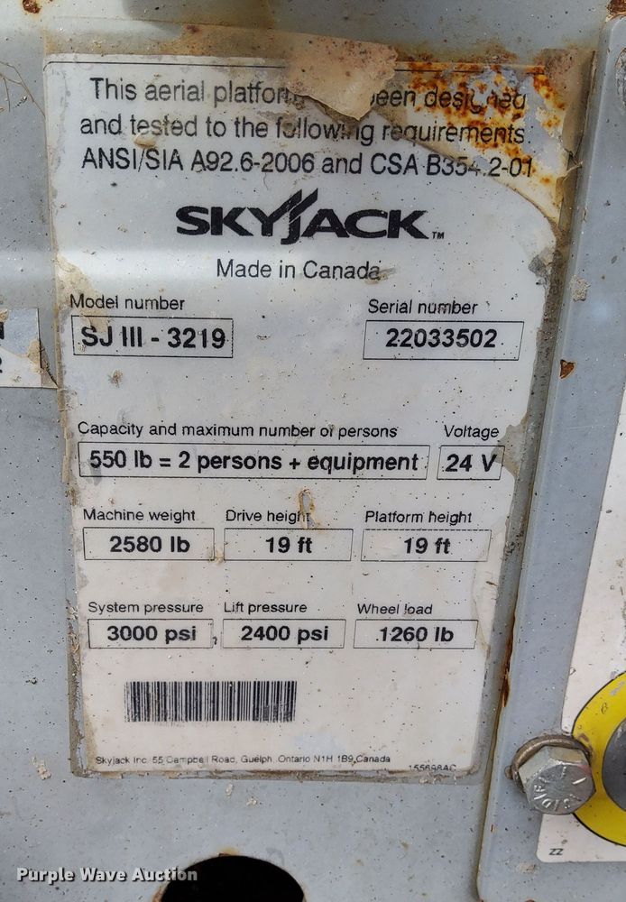 image for item EH0192 2012 Skyjack SJIII-3219 scissor lift