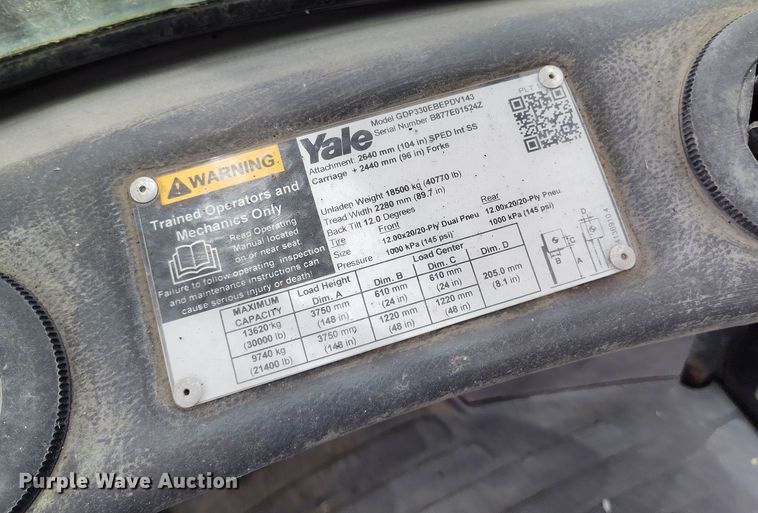 image for item EH0195 2002 Yale GDP330EBEPDV143 forklift