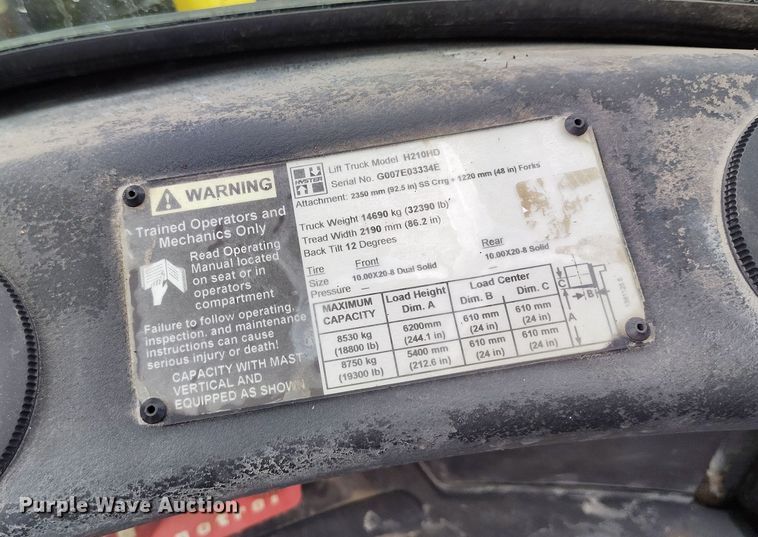 image for item EH0196 2007 Hyster H210HD forklift