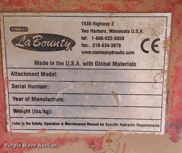 image for item EH0204 2016 LaBounty MDG 310 demolition grapple