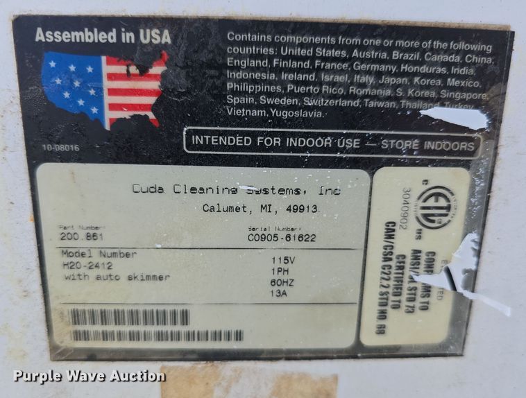 image for item EH8732 Cuda Cleaning Systems, Inc. H20-2412 parts washer