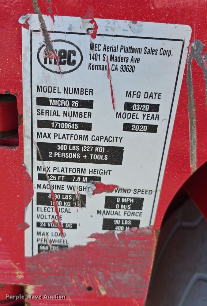 image for item EH8744 2020 MEC Micro 26 scissor lift