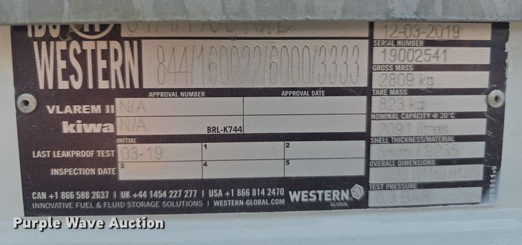 image for item EH8748 2019 Western Global Trans Cube 20TCG-GLB auxiliary fuel tank