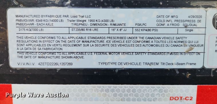 image for item EI8870 2020 Load Trail equipment trailer