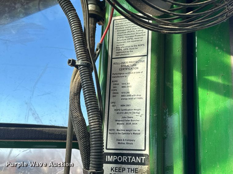 image for item EK0478 2012 John Deere 843K feller buncher