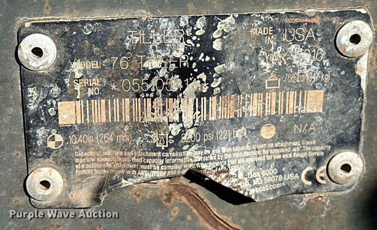 image for item EK0485 2016 Bobcat 76 Tiller skid steer tiller