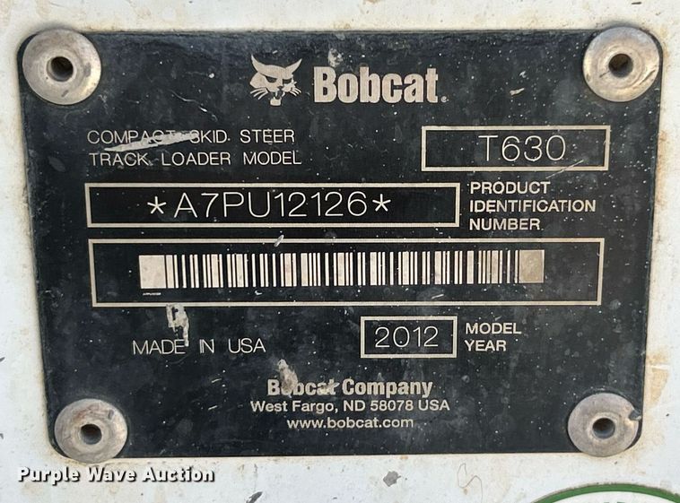 image for item EK2726 2012 Bobcat T630 tracked skid steer loader