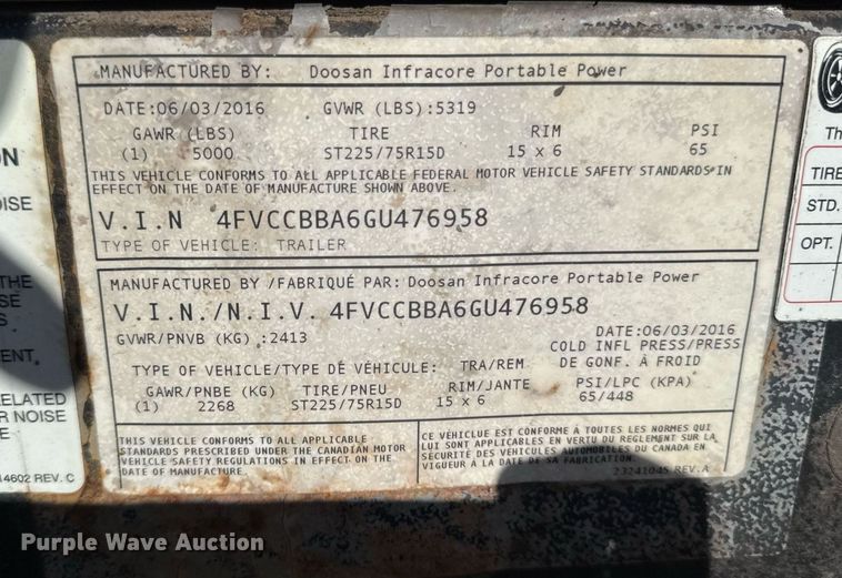 image for item EM3577 2016 Doosan P425 HP375 air compressor