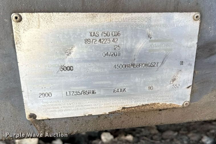 image for item EM3581 2011 Atlas Copco XAS750 CD6 air compressor