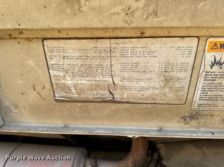 image for item EM3597 Ingersoll-Rand 185 air compressor