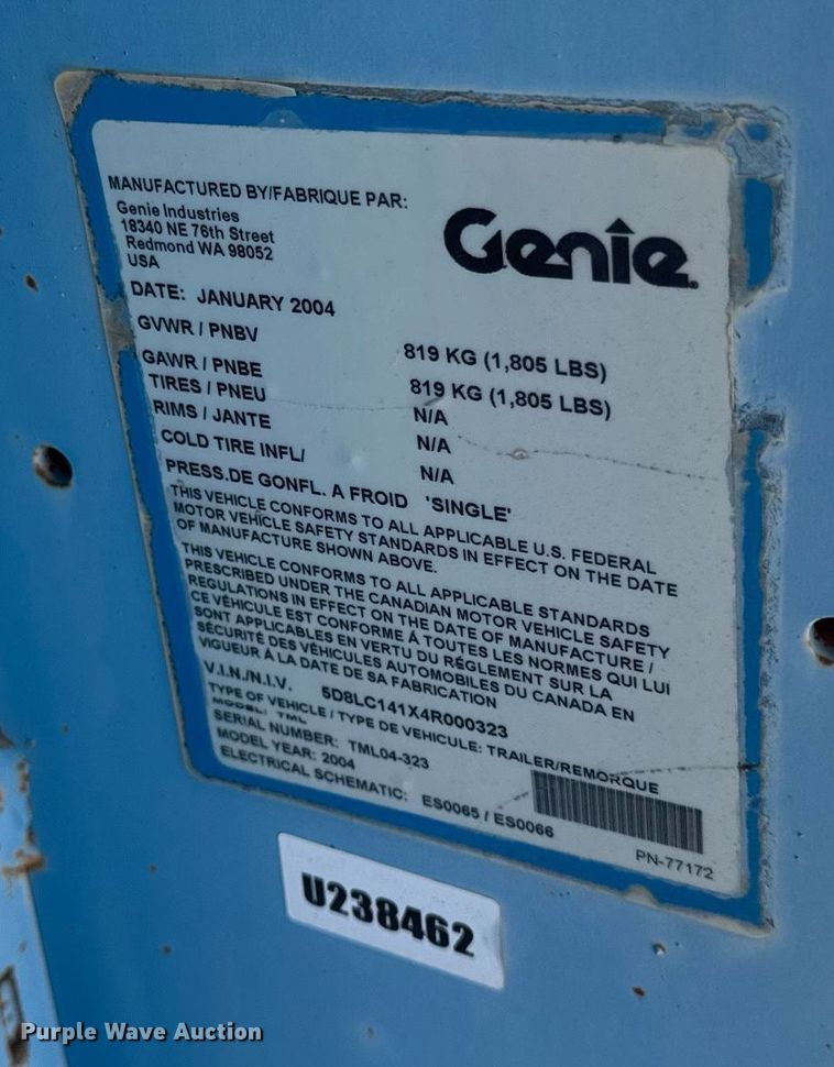 image for item EM3598 2004 Genie TML-4000N light plant