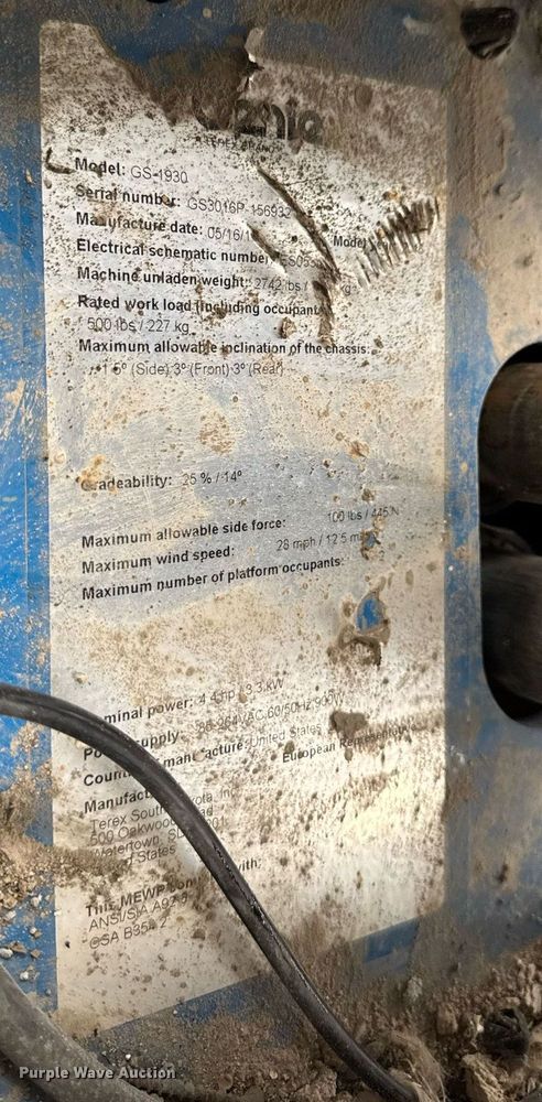 image for item EM3639 2016 Genie GS-1930 scissor lift