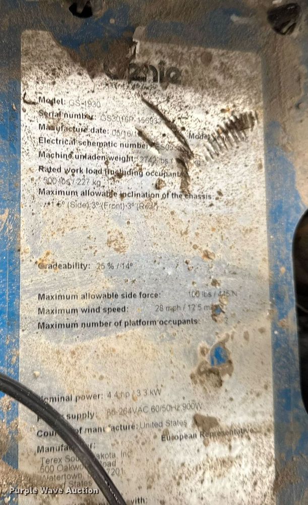 image for item EM3639 2016 Genie GS-1930 scissor lift