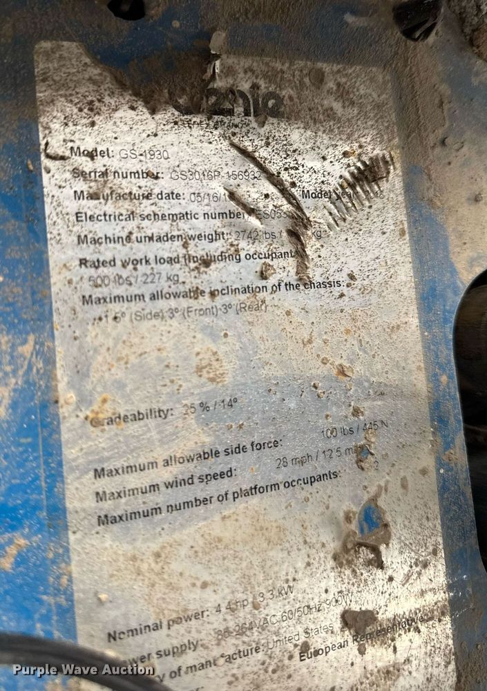 image for item EM3639 2016 Genie GS-1930 scissor lift