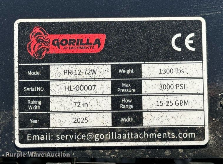 image for item EN5181 2025 Gorilla Attachments PR12-72W skid steer power rake