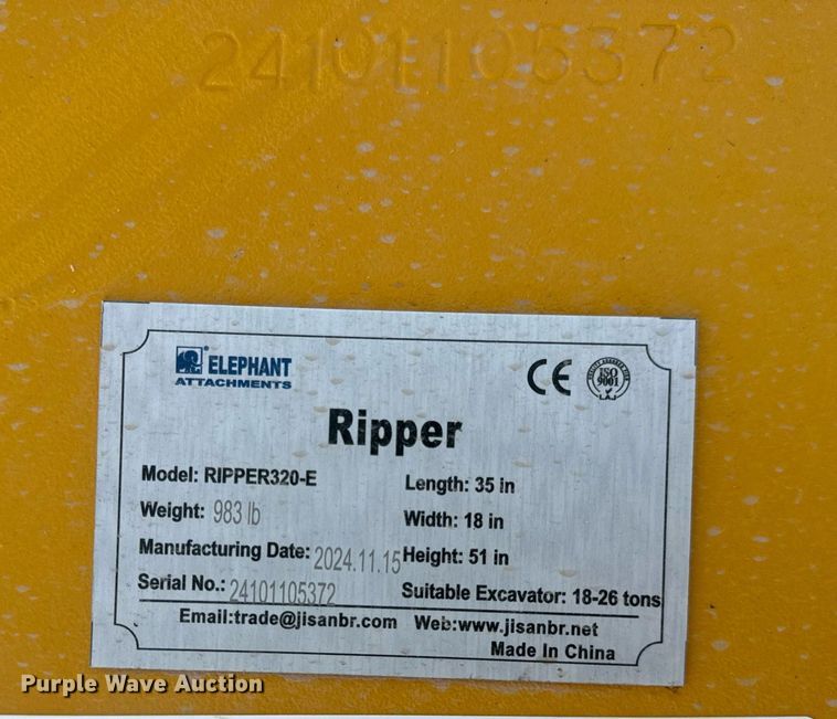 image for item EN5198 2024 Elephant Attachments RIPPER320-E excavator ripper tooth