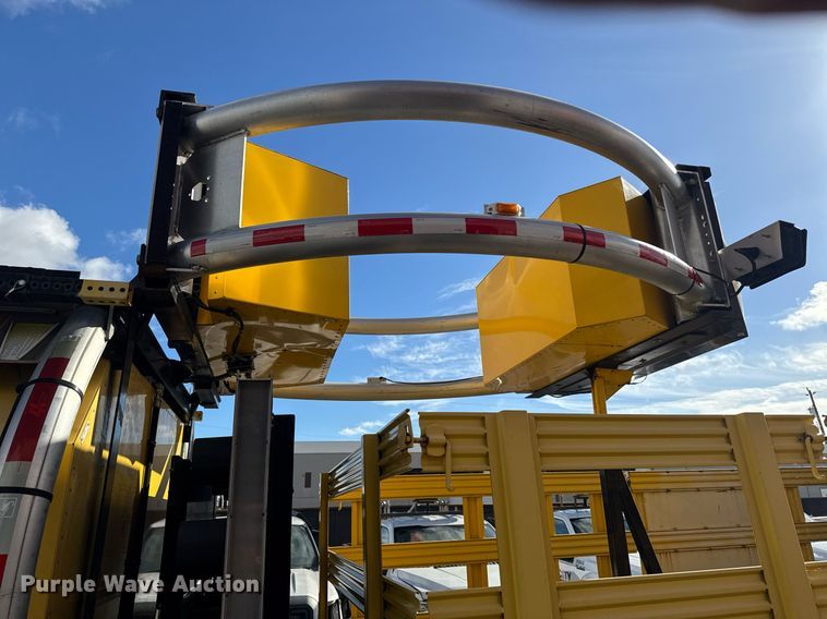 image for item EN6001 2010 Hino 268 flatbed truck with crash attenuator