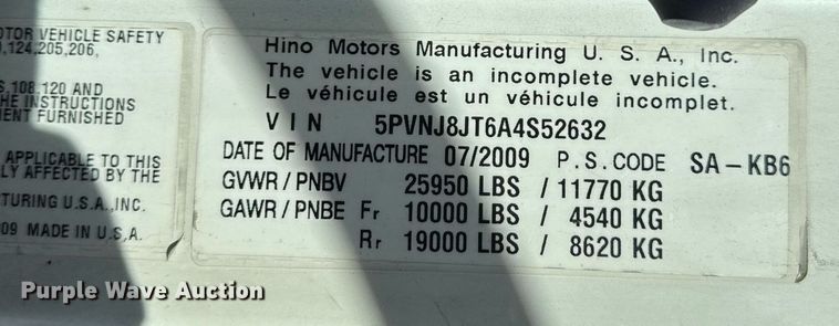 image for item EN6001 2010 Hino 268 flatbed truck with crash attenuator