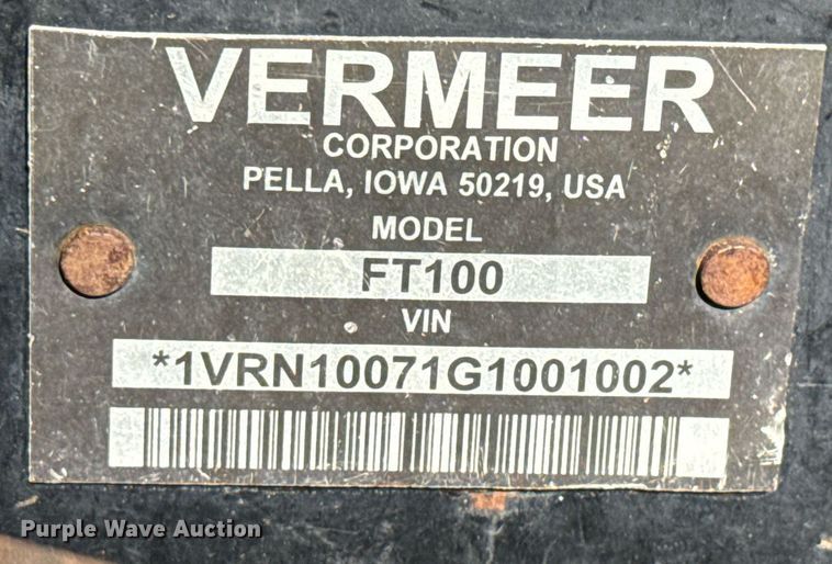 image for item EQ1186 2016 Vermeer FT100 forestry mulcher