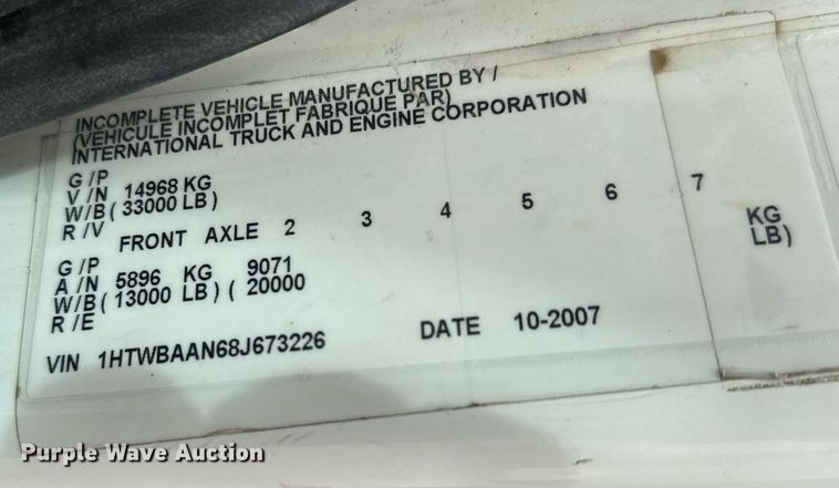 image for item EQ1218 2008 International WorkStar 7300 bucket truck