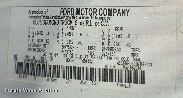 image for item EQ2260 2015 Ford F650 utility / service truck