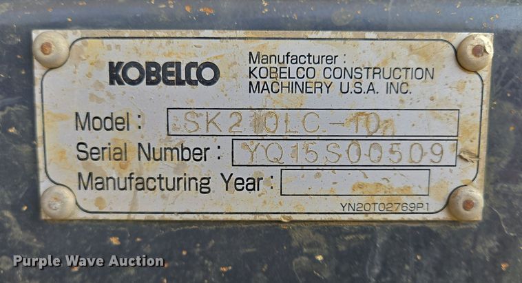 image for item EQ6775 2019 Kobelco  SK210LC-10 excavator
