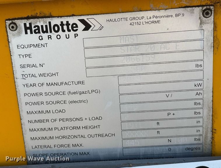 image for item YA0189 2019 Haulotte Star 20 AC E vertical lift