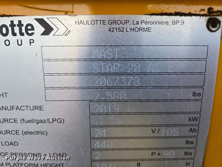 image for item YA0197 2019 Haulotte Star 20 AC E vertical lift