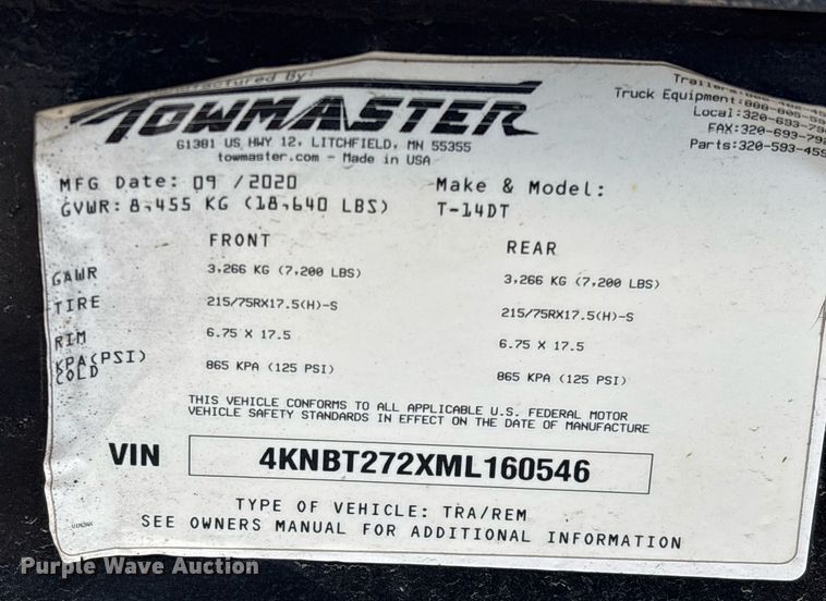 image for item YA0253 2021 Monroe Towmaster T-14DT tilt deck equipment trailer