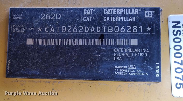 image for item YA0341 2017 Caterpillar 262D skid steer loader