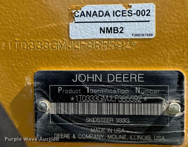 image for item YA0347 2020 John Deere 333G tracked skid steer loader