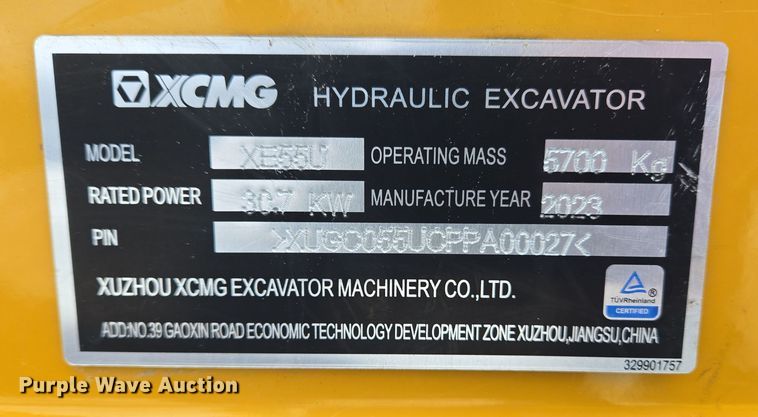 image for item YA0361 2023 XCMG XE55U mini excavator