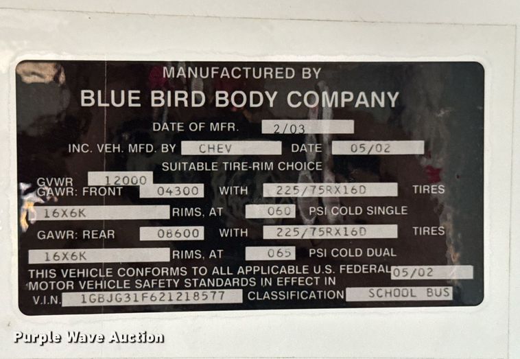 image for item DO0447 2002 Chevrolet Express school bus