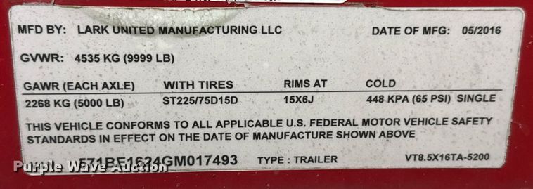 image for item DO0693 2016 Lark United Manufacturing enclosed cargo trailer