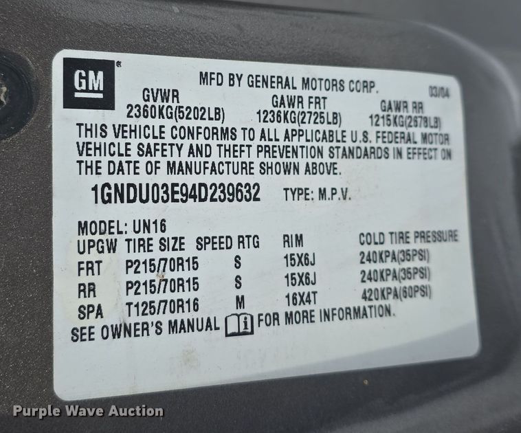 image for item DO7768 2004 Chevrolet Venture van