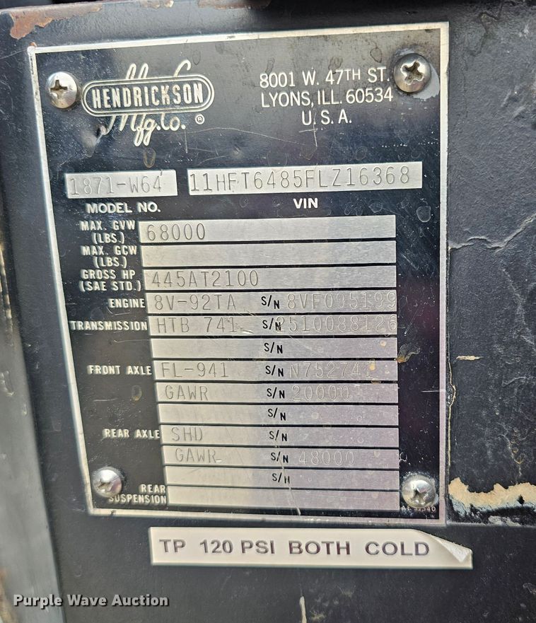 image for item DO7861 1985 Hendrickson 1871 W64 pumper fire truck