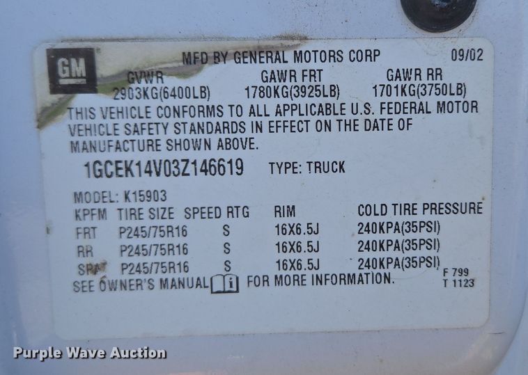 image for item DP6214 2003 Chevrolet Silverado 1500 pickup truck