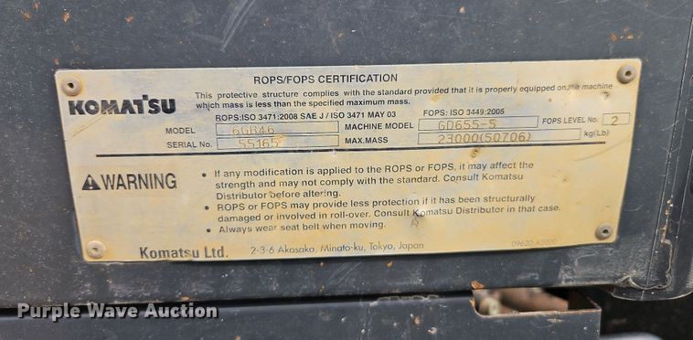 image for item DT7661 2011 Komatsu GD655-5 motor grader