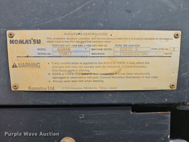 image for item DT7662 2011 Komatsu GD655-5 motor grader