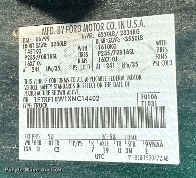 image for item DV0658 1999 Ford  F150 pickup truck