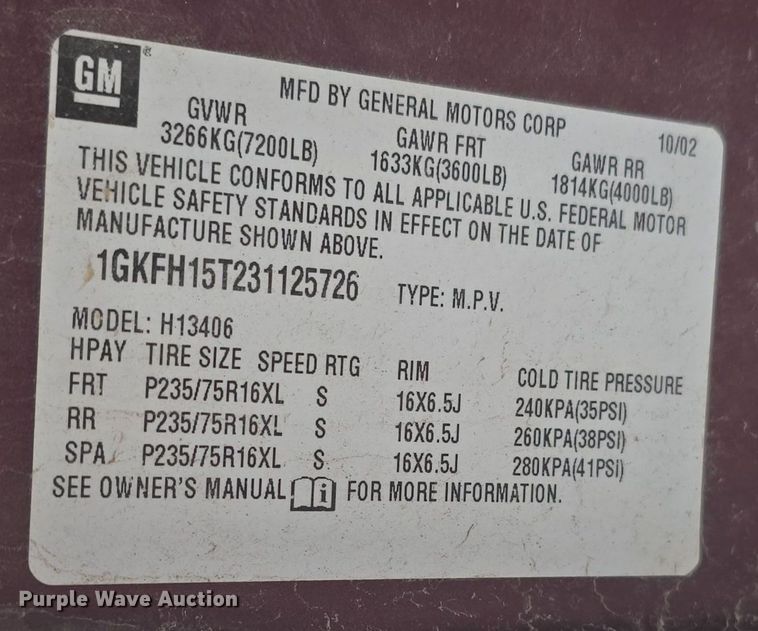 image for item DW3096 2003 GMC Savana van