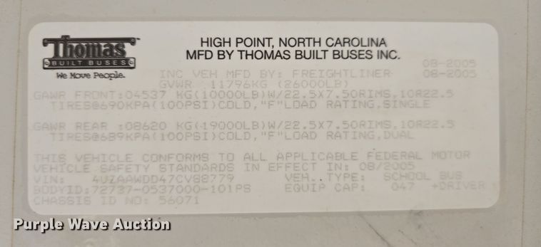 image for item DW3099 2007 Thomas FS65 school bus