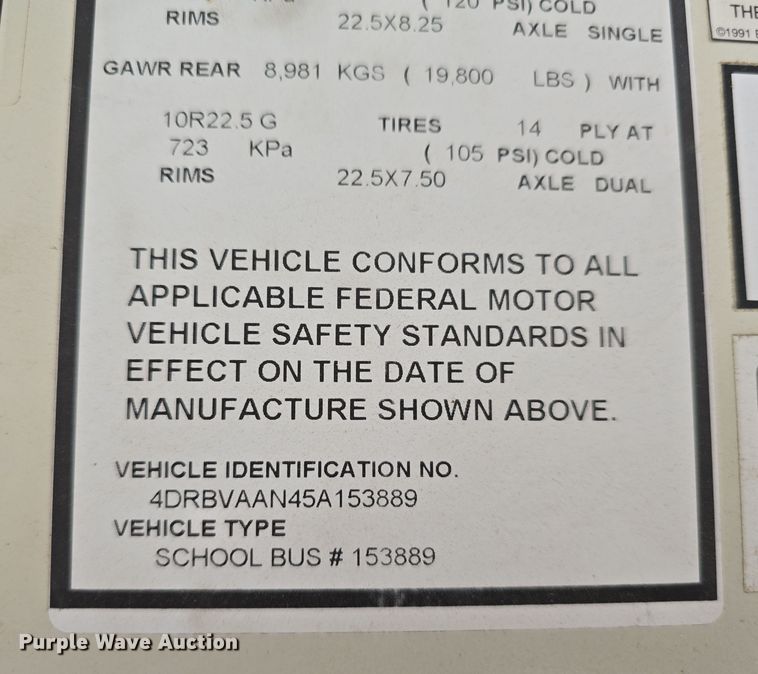 image for item DW3100 2005 IC Corporation PB20500 school bus