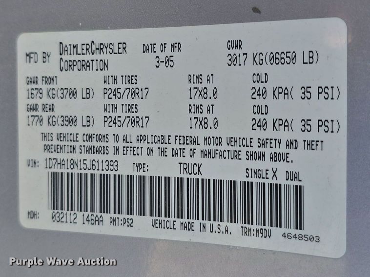 image for item DW3197 2005 Dodge Ram 1500 Quad Cab pickup truck