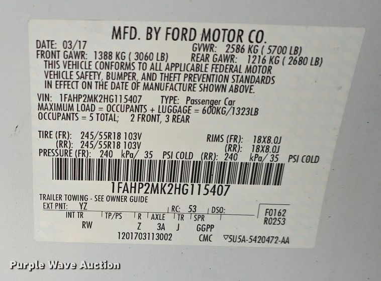 image for item DW3198 2017 Ford Taurus Police Interceptor 