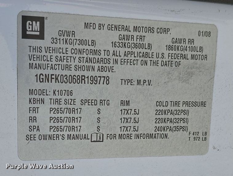 image for item DW3199 2008 Chevrolet Tahoe Police SUV