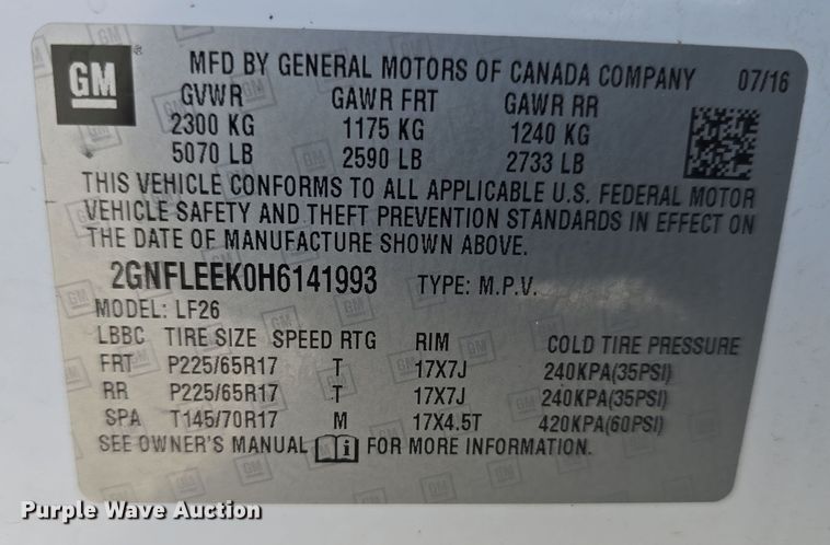 image for item DW3200 2017 Chevrolet Equinox SUV